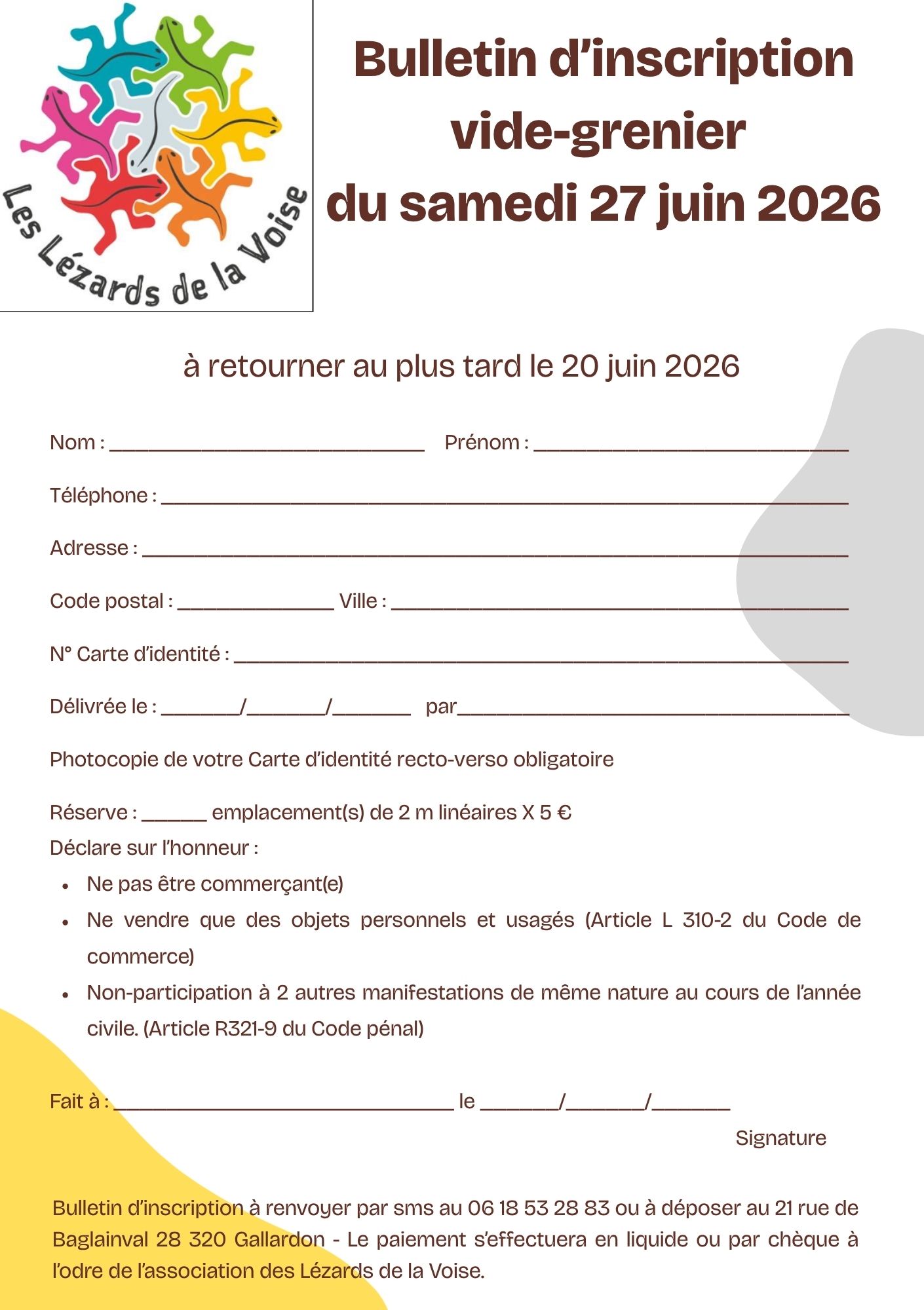 Bulletin d'inscription Vide-Grenier 2026
