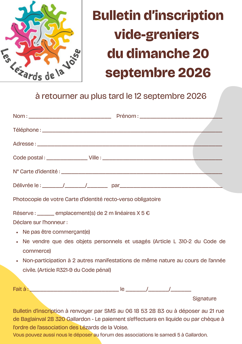Bulletin d’inscription Vide-Grenier 2026